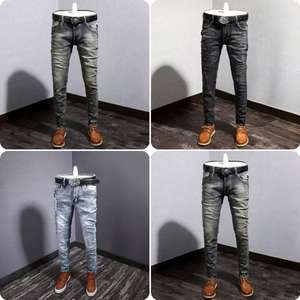 Jeans en denim pour hommes, logo personnalisé en gros, mode, grande taille, respirant, coupe slim, jambe droite, pantalon pour hommes - Product Image 6