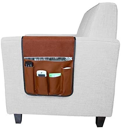 No-Slip Leather Sofa Armrest Organizer with Remote Control Holder Eco-Friendly Folding Storage Bag for Living Room