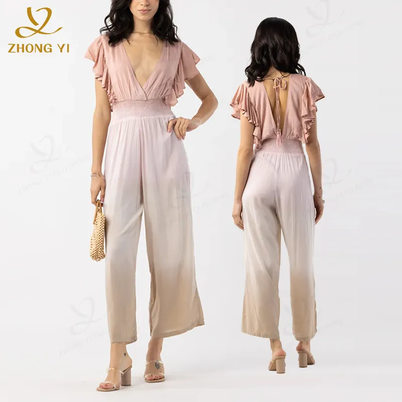 Fornecedores de roupas femininas macacões de uma peça fabricante 2024 roupas de verão casual sem mangas com cinto cintura alta calças compridas perna larga
