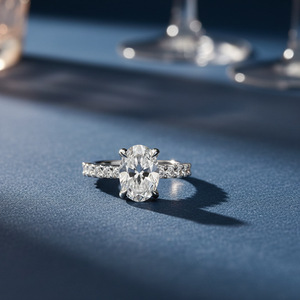Bague en argent sterling S925 avec pierre latérale ovale en moissanite, bijoux élégants pour femmes, pour fiançailles, mariage, usage quotidien - Product Image 5