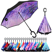 Colorez votre propre parapluie inversion fleur parapluie inversé c crochet poignée parapluie inversé