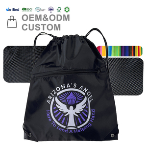 Custom Logo Drawstring Backpack Charity Promotional Polyester Gym Bag Multi-Color Sports Travel Zipper Pocket Draw String Bag