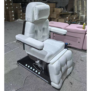 เตียงนวดเสริมความงามแบบใหม่ หุ้มผ้าบุเคลสีเทา พร้อมระบบทำความร้อน ควบคุมด้วยมอเตอร์ไฟฟ้า 4 ตัว ควบคุมด้วยเท้า สำหรับทำทรีทเมนท์ใบหน้า - Product Image 2