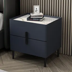 Multi-functional Leather Bedside Table New Design Nightstands Grey Night Stands With Wooden Drawers