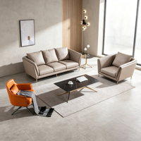 Canapé 3 places YUANCHANG moderne à accoudoirs inclinés en cuir véritable avec pieds en acier inoxydable pour salon de villa de luxe