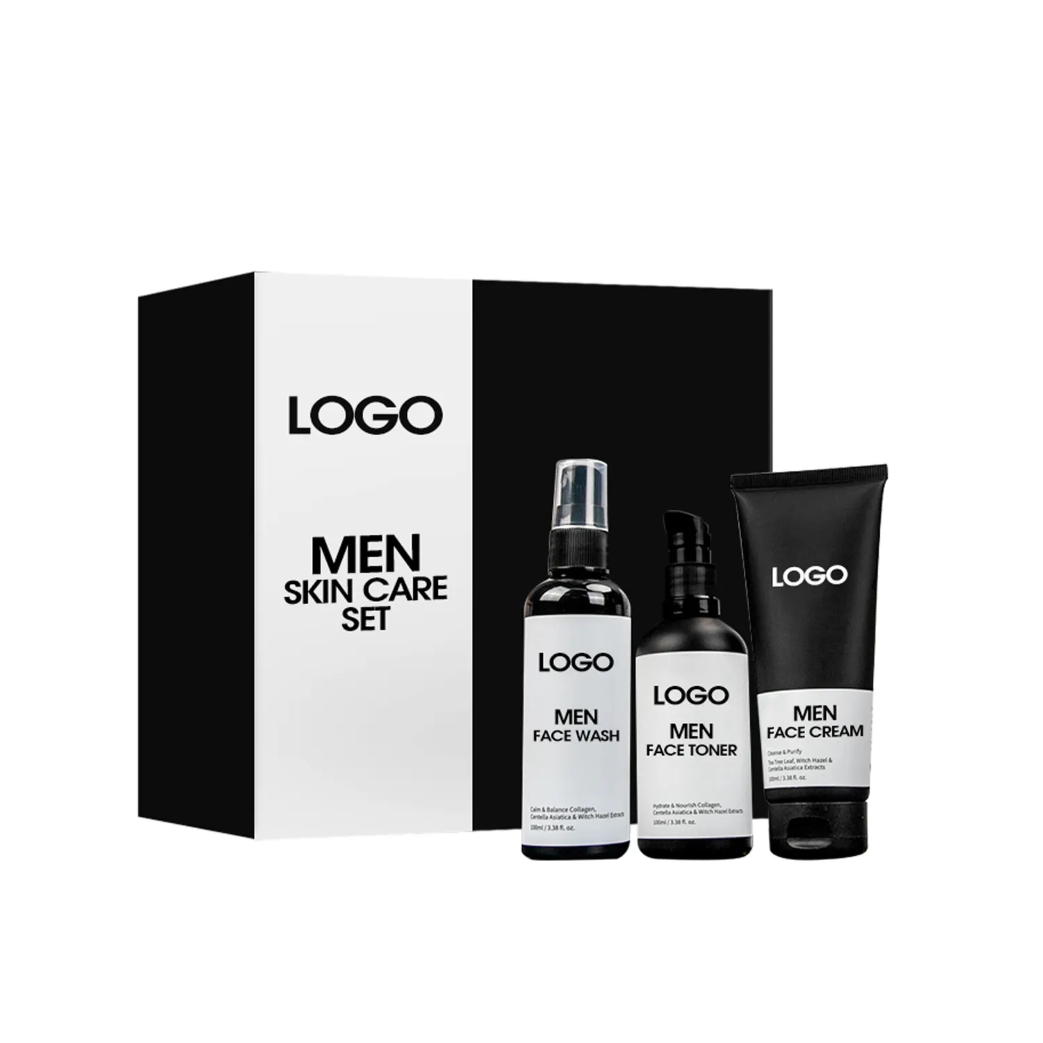 Private label oil control anti acne hyaluronic acid skincare kit mens skin care set for men cream face cleanser organic set kit