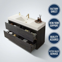 Set Kabinet Kamar Mandi Kayu Modern Eropa yang Dipasang di Dinding dengan Wastafel Ganda