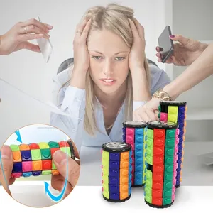 3D 회전 슬라이드 실린더 매직 큐브 다채로운 바빌론 타워 스트레스 릴리프 큐브 어린이 퍼즐 장난감 성인 매력적인