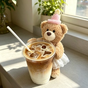 Porte-tasse en dentelle Teddy Bear avec couronne de fleurs/chapeau de fête - Product Image 3