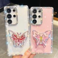 Funda de Lujo IMD con Diamantes para Samsung S26 S25 Ultra Plus S24 S23 A07 A17 A16 A26 A36 A56 A15 A35 A55 5G, con Soporte de Mariposa