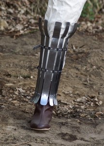 Premium Viking Greave Medieval Armour Legs Hand Forged Steel Leg Protection with Genuine Leather Buckles for Halloween Costume - Product Image 3