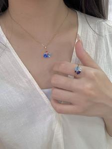 Juego de Joyería de Plata 925 con Cristal Marroquí de UM Jewelry, para Boda o Compromiso (Colgante/Anillo), Chapado en Oro de 18K, con Cristales de Laboratorio de Colores - Product Image 6