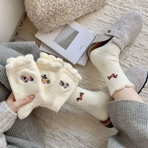 Calzini da donna in <span class=keywords><strong>pile</strong></span> jacquard di poliestere spesso, foderati in <span class=keywords><strong>pile</strong></span>, caldi, a metà polpaccio, stile giapponese, <span class=keywords><strong>con</strong></span> cartoni animati, per autunno/inverno - Product Image 1
