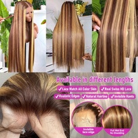 Perruques lisses blond miel avec mèches, en cheveux humains, Lace Front HD, Ombré, Cheveux Indiens Bruts, Perruque frontale HD sans colle