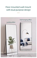 Grand miroir rectangulaire sur pied avec cadre métallique pour dressing et maquillage, à poser au mur ou à laisser appuyer au sol