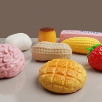 Jouet Squishy ASMR en TPR, en forme de bloc, aux textures de fruits (Fraise, Mangue, Pudding), cacahuète et autres effets sonores croquants