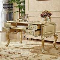 Bureau d'ordinateur de style royal européen, durable, antique, avec tiroirs, en bois de chêne massif sculpté, modèle mini.