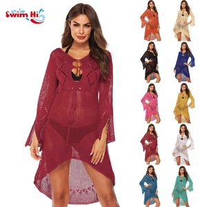 Vestito estivo 2025 costumi da bagno traspiranti copri Bikini top tinta unita in maglia uncinetto copricapo da spiaggia per donna - Product Image 1