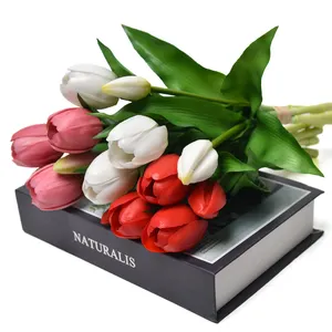 The new soft feeling plastic silicon real touch preserved tulips bouquet artificial flowers 5pcs set