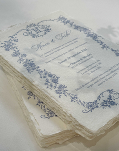 <span class=keywords><strong>Faire</strong></span>-<span class=keywords><strong>part</strong></span> de <span class=keywords><strong>mariage</strong></span> texturé naturel fait à la main en coton avec cadre floral bleu usty - Product Image 3