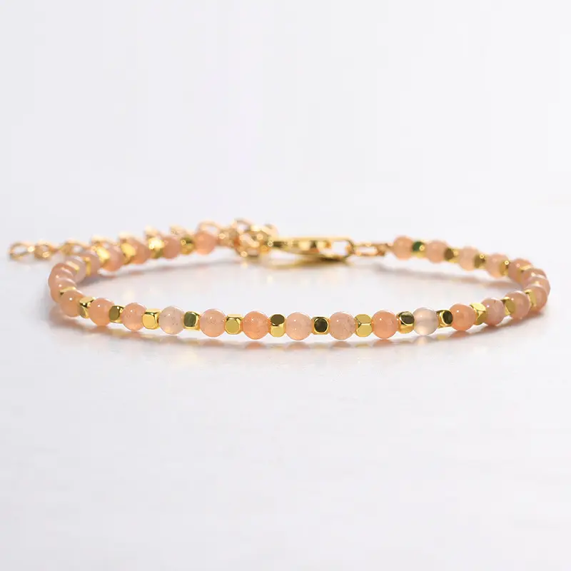 Pietra del sole 3mm minuscole perle naturali gemma bracciale regolabile in oro placcato argento distanziatore catena bracciali per le donne ragazze regalo