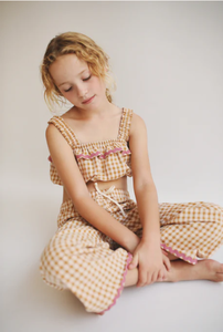 הגעה חדשה עם גינגהאם בנות טנק עליון ומכנסיים ארוכים 100% כותנה קלים ונשימה לקיץ - Product Image 4