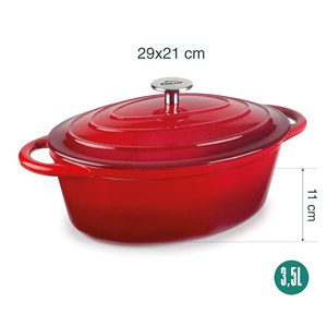 Casseruola ovale Lacor rossa da 2,5 litri in ghisa smaltata per uso su piano cottura e forno - Product Image 2