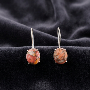 Magnifiques boucles d'oreilles en turquoise et cuivre orange, serties de pierres précieuses, en argent sterling 925 plaqué, pour femmes et filles. - Product Image 5