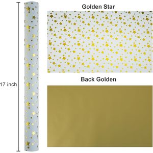 Gold Foil Star Wrapping Paper 17 In X 32.8 Ft Reversible Metallized Gift <b>Wrap</b> For Birthday Valentine Mothers Day - Product Image 4