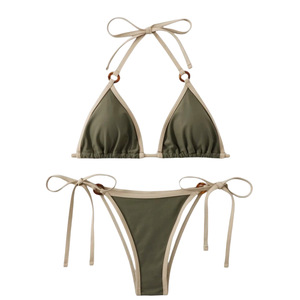 بكيني سباحة نسائي موديل 2025 بتصميم أوروبي أمريكي جديد ومثير، بلون سادة، قطعتين بخيوط مع خصر قابل للتخصيص، من الشركة المصنعة للتجارة العابرة للحدود - Product Image 3