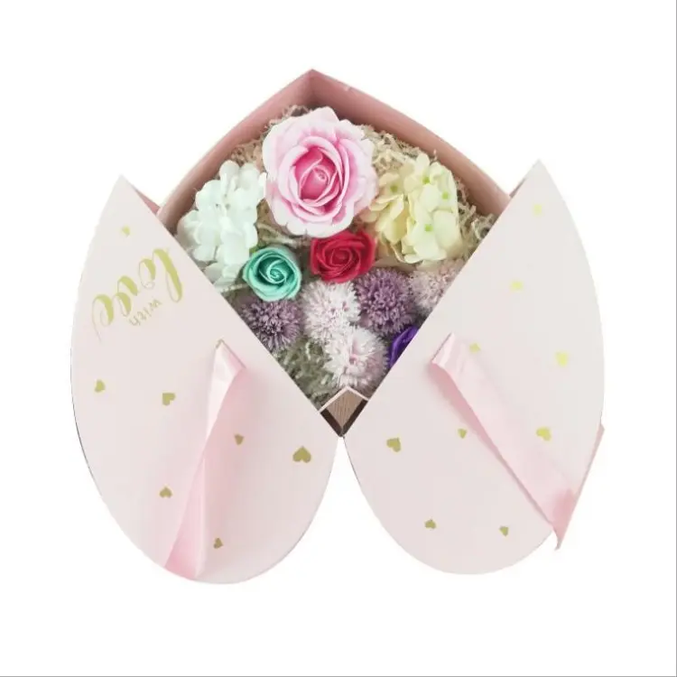 Personalizado de forma de coração rosa flor deslizar em caixa de papel para sobremesa chocolate maquiagem embalagem