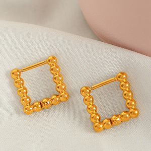 Geometric Gold Bead Stud <b>Earrings</b> Zinc Alloy Stainless Steel <b>Post</b> For Women Fashion Jewelry - Product Image 3