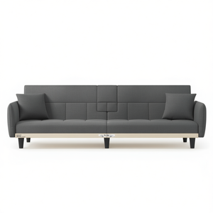 Divano Letto Grigio Scuro in Tessuto 100% Poliestere con Struttura in Compensato, Design Moderno per Soggiorno, 4 Posti - Product Image 1