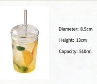 Gobelet en verre pour bar à domicile, 16 oz, mignon, avec couvercle et paille, transparent, esthétique, pour café, soda, eau, verre en cristal, tasse à café