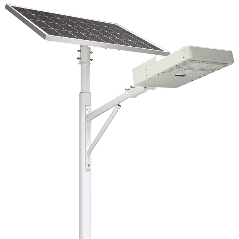 Prix de gros aluminium extérieur 50w 60w 80w 100w 120w capteur de mouvement intelligent split led lampadaire solaire