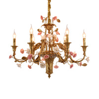Lustre en laiton antique de style floral français de luxe, salon, hôtel, luminaire suspendu en cuivre à LED