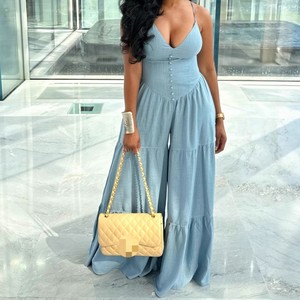 Combinaison ample unie à col en V profond pour femme africaine sexy – Tendance - Product Image 4