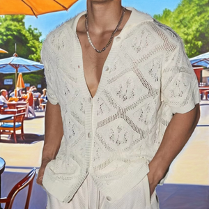 Chemise décontractée élégante pour homme en maille perlée respirante à manches courtes – Nouvelle tendance mode été 2026 - Product Image 2