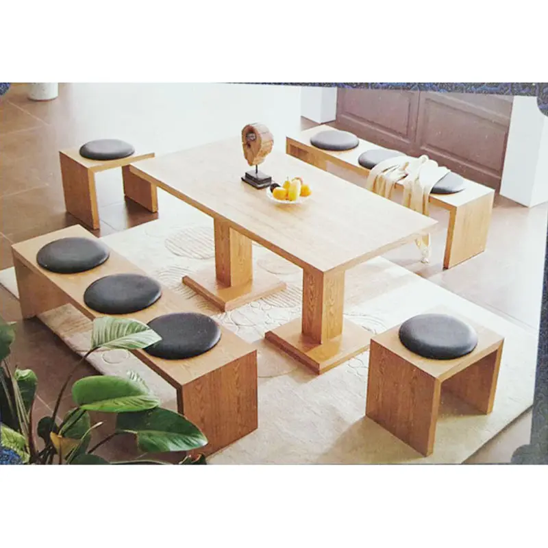 japanese Style dining coffee table sets furniture 8 seats double legs dining tea low table wooden made