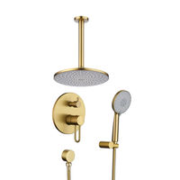 Ensemble de douche de luxe contemporain à effet pluie, pour salle de bain, montage au plafond, eau froide et chaude, double poignée thermostatique, en laiton chromé et céramique