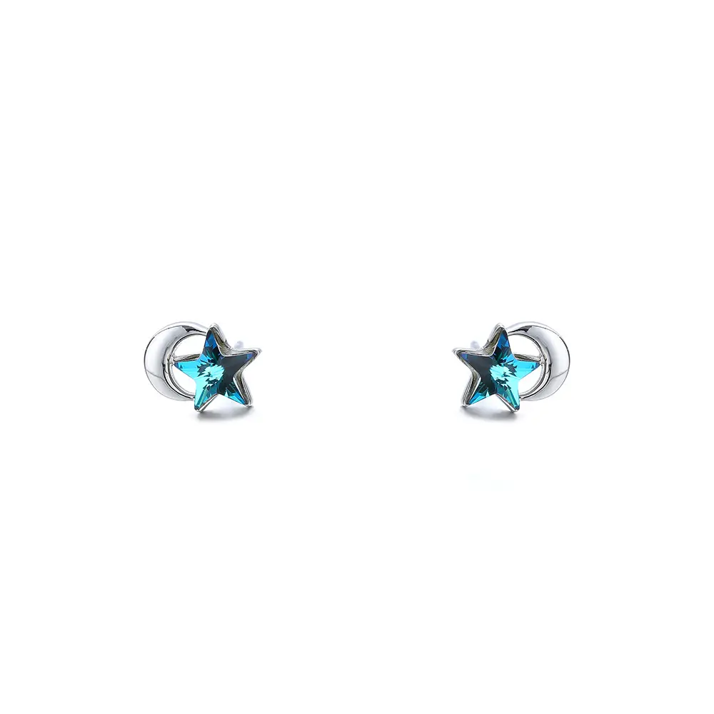 925 Sterling Silver Ear Stud Sieraden Vrouwen Delicate 7Mm Blue Crystal Star Stud Oorbellen