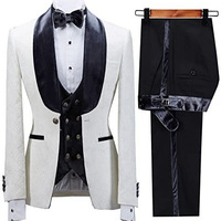Costume de Mariage Homme XS-6XL, Veste Fleurie Slim Fit, Smoking Bleu Marine à Revers en Velours, Idéal Garçon d'Honneur et Fêtes