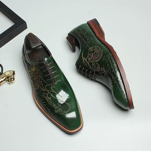 Zapatos Oxford de Piel Italiana Verde de Primera Calidad, Hechos a Mano, Diseño Grabado con Láser, Antideslizantes, Transpirables y Ligeros - Product Image 1