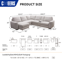 MANWAH CHEERS Juego de Sofás Seccionales Modulares de 5 Plazas con Chaise Longue y Sofá Cama Eléctrico Reclinable para Muebles de Sala de Estar