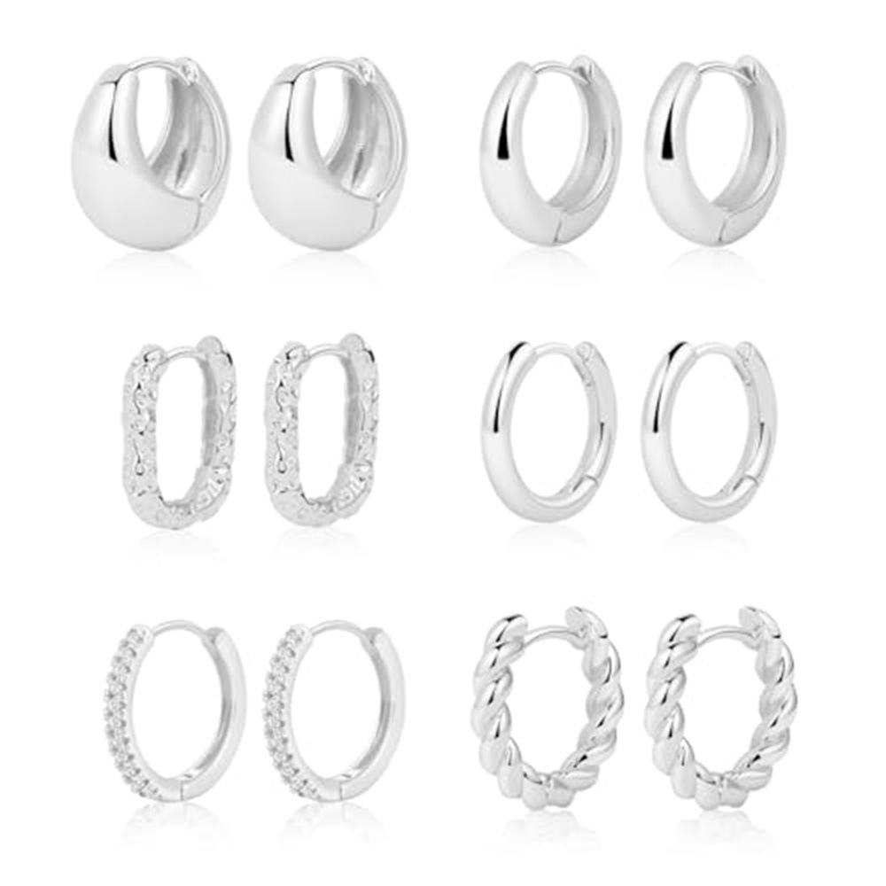 Silver 6 Pair Thread Earrings