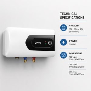 Calentador de Agua Eléctrico Rossi o Personalizado, Precio de Fábrica Vietnamita al por Mayor, Tanque de 15 Litros, Delgado, para Baño y Hogar - Product Image 2