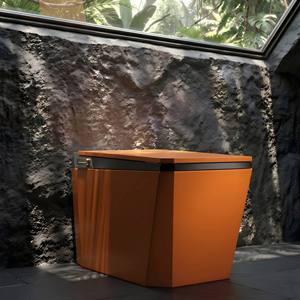 Inodoro Inteligente Minimalista de Forma Cuadrada, Color Naranja, Montado en el Suelo, con Sifón en S, Agua Caliente Instantánea y Cierre Lento, para Villas de Lujo - Product Image 2
