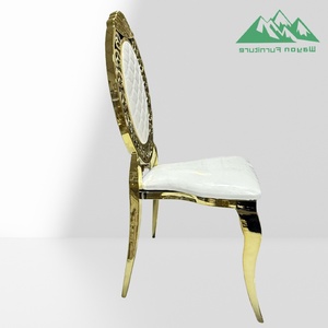 Sedia da banchetto di lusso personalizzata Wayon in acciaio inossidabile con telaio tagliato al laser <span class=keywords><strong>e</strong></span> opzioni <span class=keywords><strong>per</strong></span> il schienale con medaglione decorato - Product Image 4