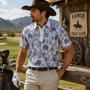 Men’s Performance Golf Polo Shirt All Over Tropical <b>Pattern</b> Anti-Pilling Breathable Custom Logo OEM ODM Wear - Product Image 3