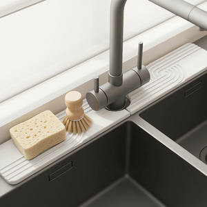 Alfombrilla grande de piedra para secar platos con protector antisalpicaduras para grifo y fregadero, con drenaje automático, precio de fábrica económico para cocina - Product Image 1